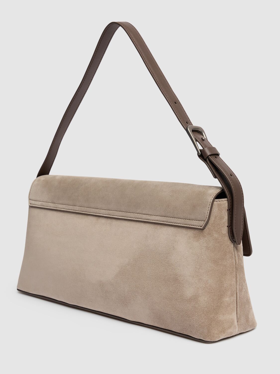 Shop Brunello Cucinelli Softy Velour Shoulder Bag In Dark Beige