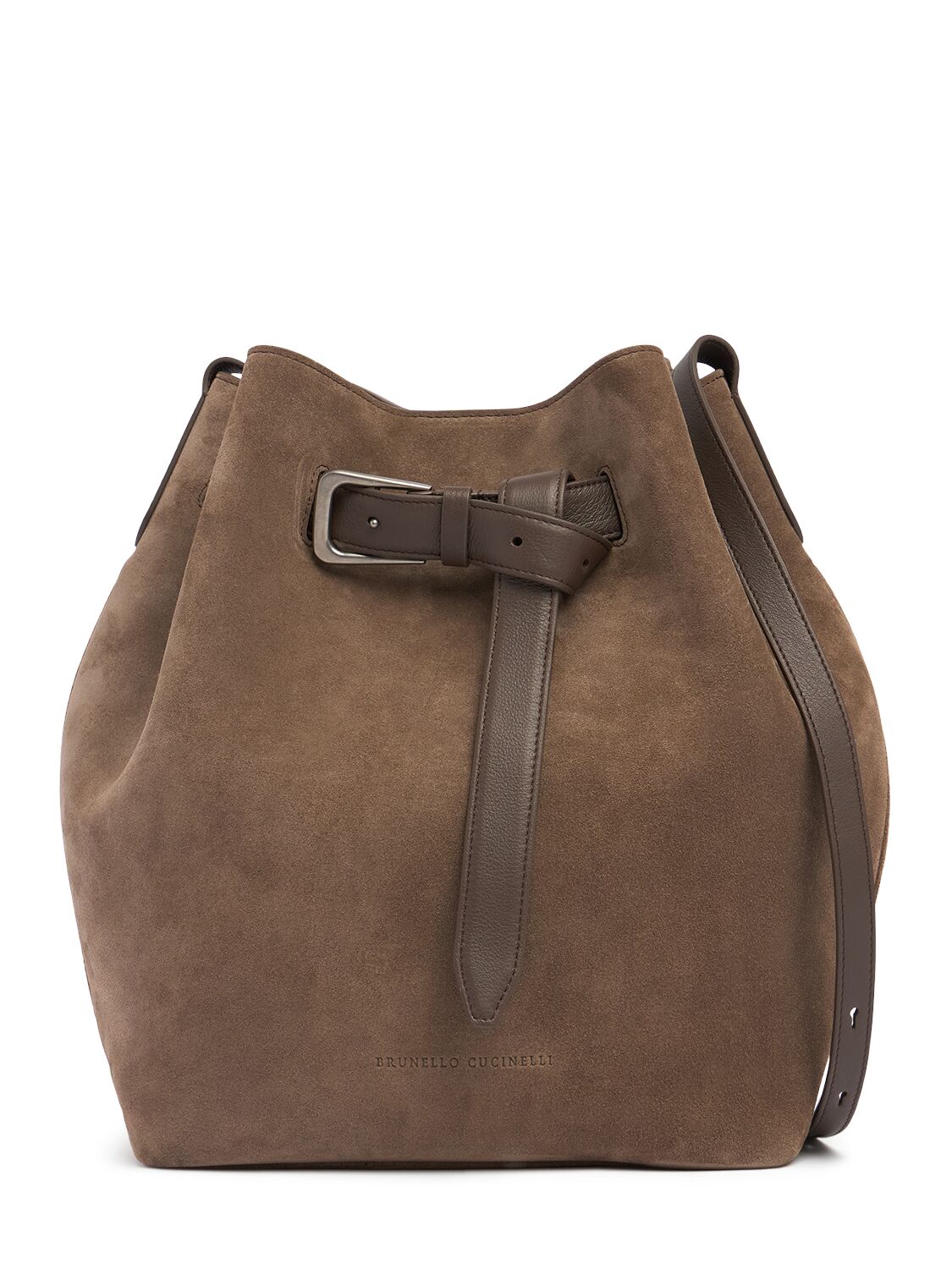 Brunello Cucinelli Softy Velour Bucket Bag In Medium Brown 01