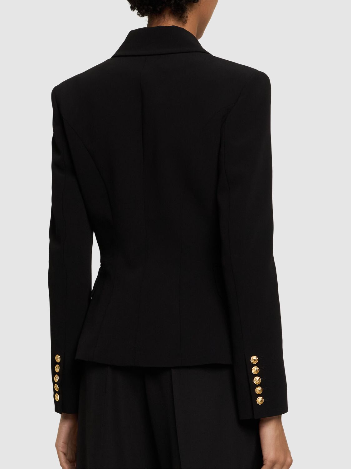 Shop Balmain Wide Lapel Viscose Crepe Jacket In Black