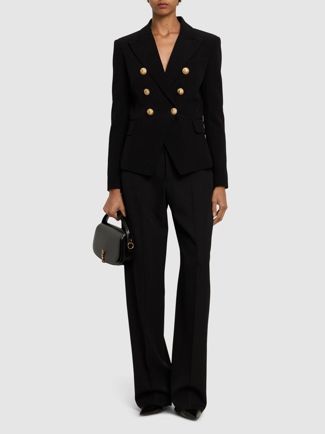 Shop Balmain Wide Lapel Viscose Crepe Jacket In Black