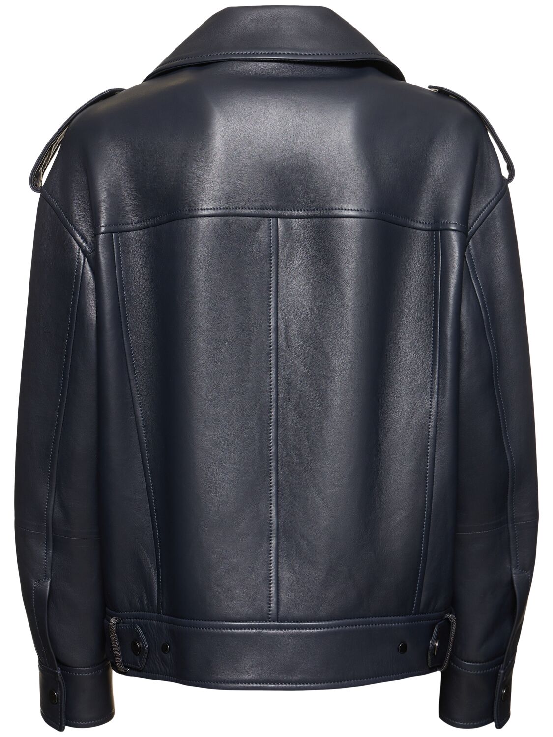 Shop Brunello Cucinelli Leather Biker Jacket In Dark Blue