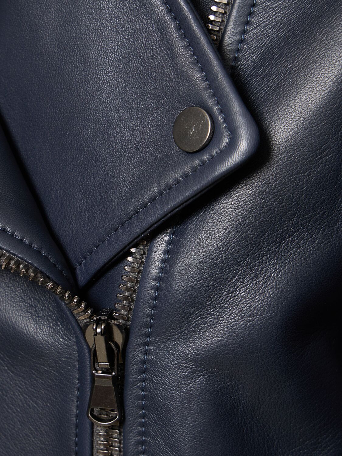 Shop Brunello Cucinelli Leather Biker Jacket In Dark Blue