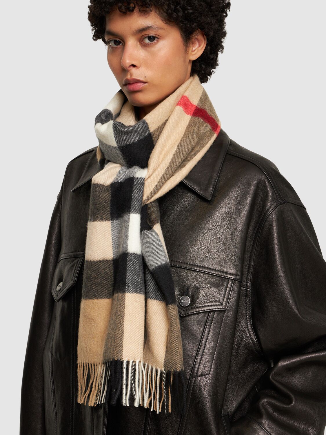 Shop Burberry Mu Half Mega Check Cashmere Scarf In Archive Beige