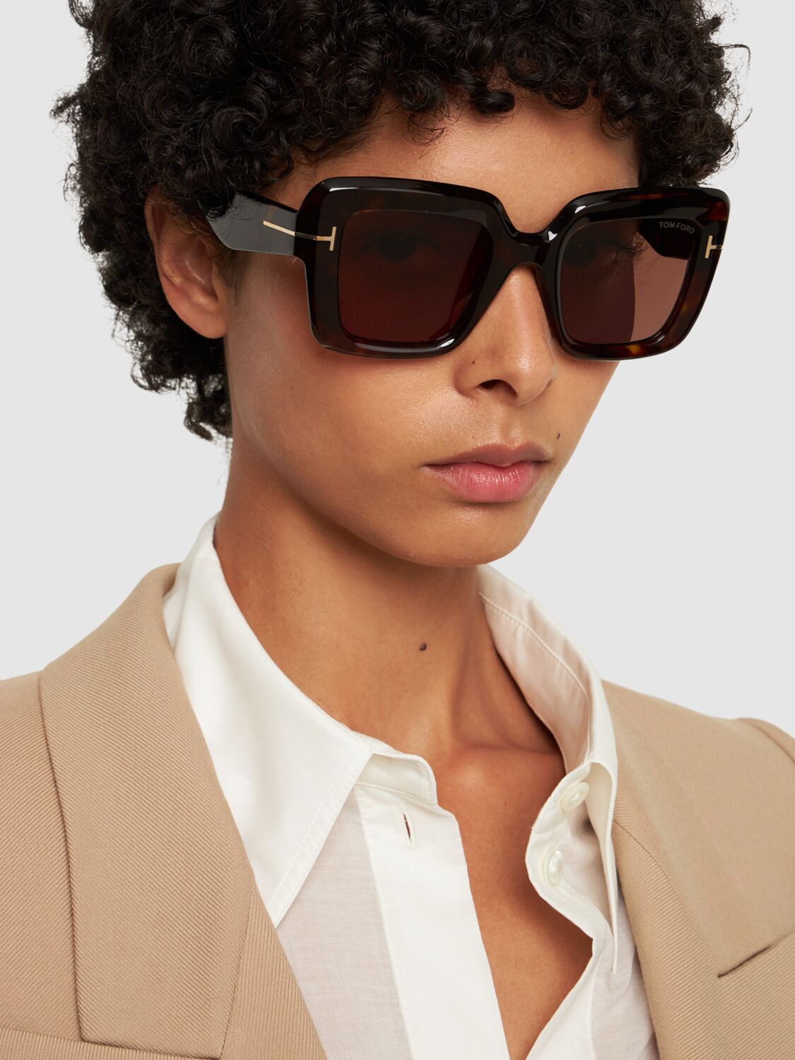 Shop Tom Ford Esme Squared Sunglasses In Dk Havana/rovie