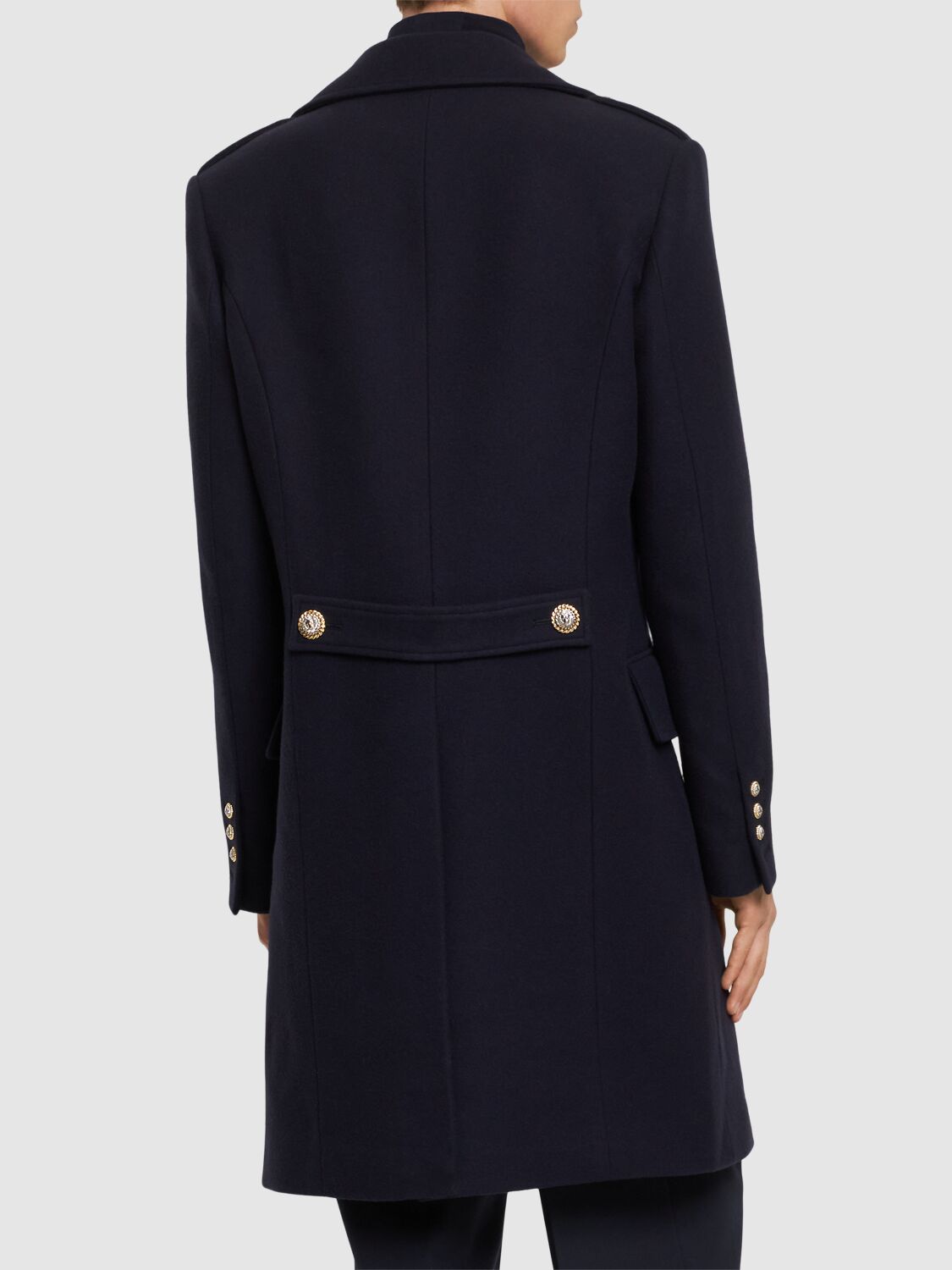 Shop Balmain Double Breast Felted Wool Coat In 6uc Marine