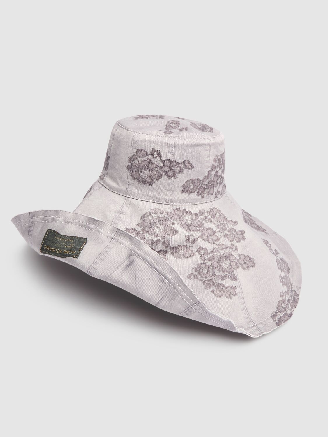 Shop Acne Studios Tromp L'oeil Lace Print Canvas Hat In Lilac/purple