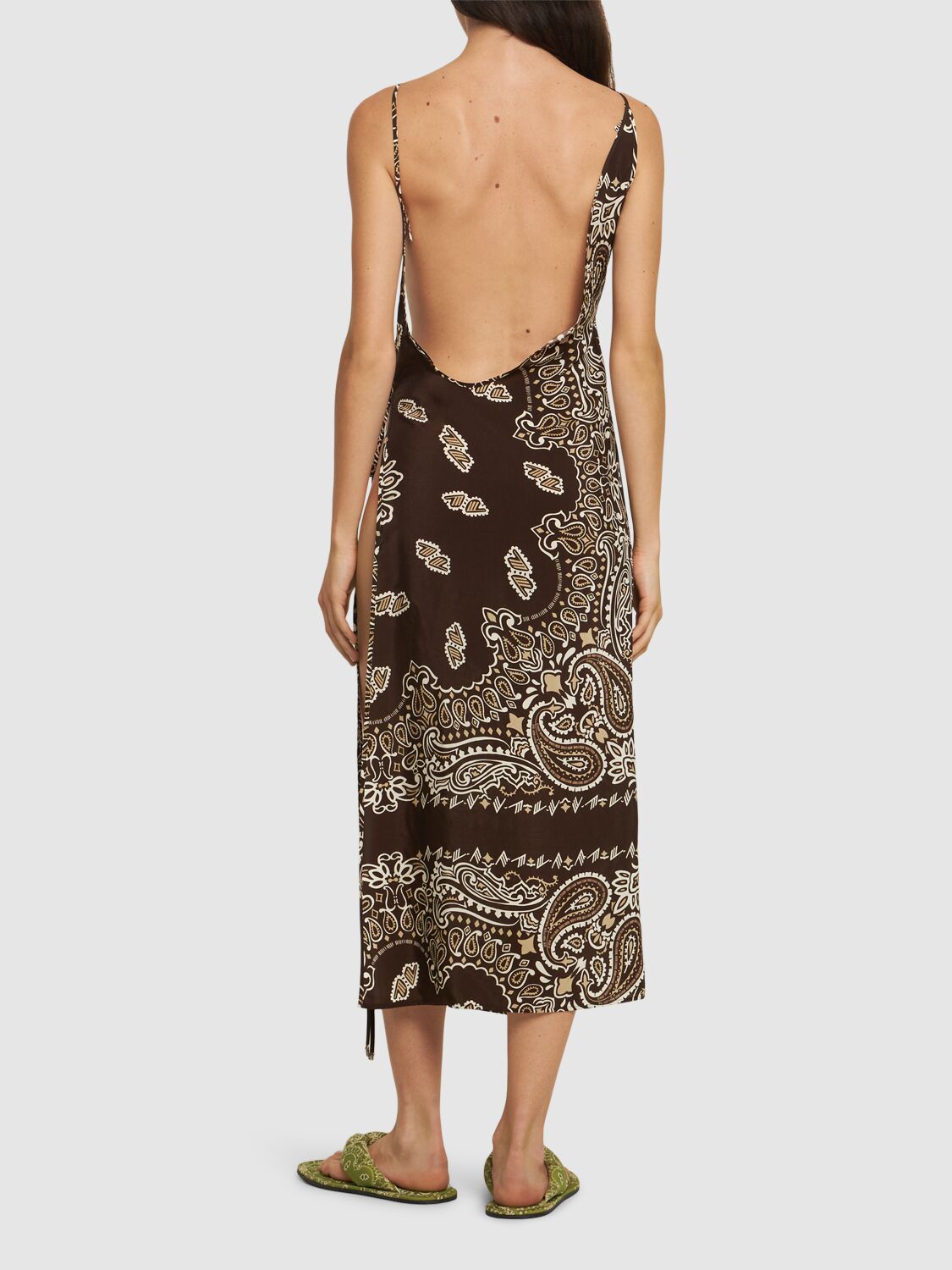 Shop Attico Printed Viscose Twill Midi Dress In Downtown Brown