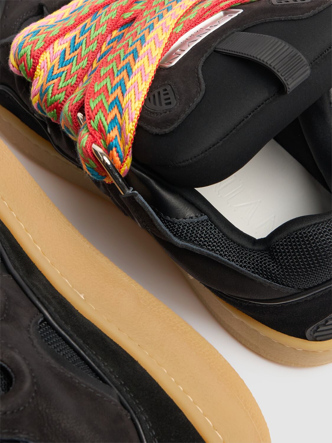 Lanvin Curb Sneakers In Leather And Suede With Multicolor Laces In Schwarz