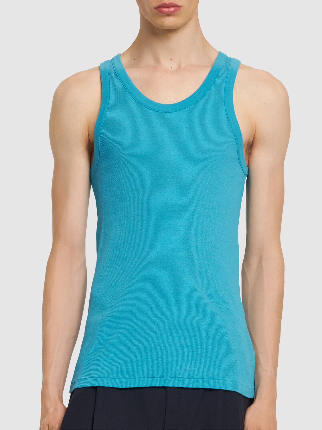 Shop Auralee Organic Cotton Rib Tank Top In Turquoise