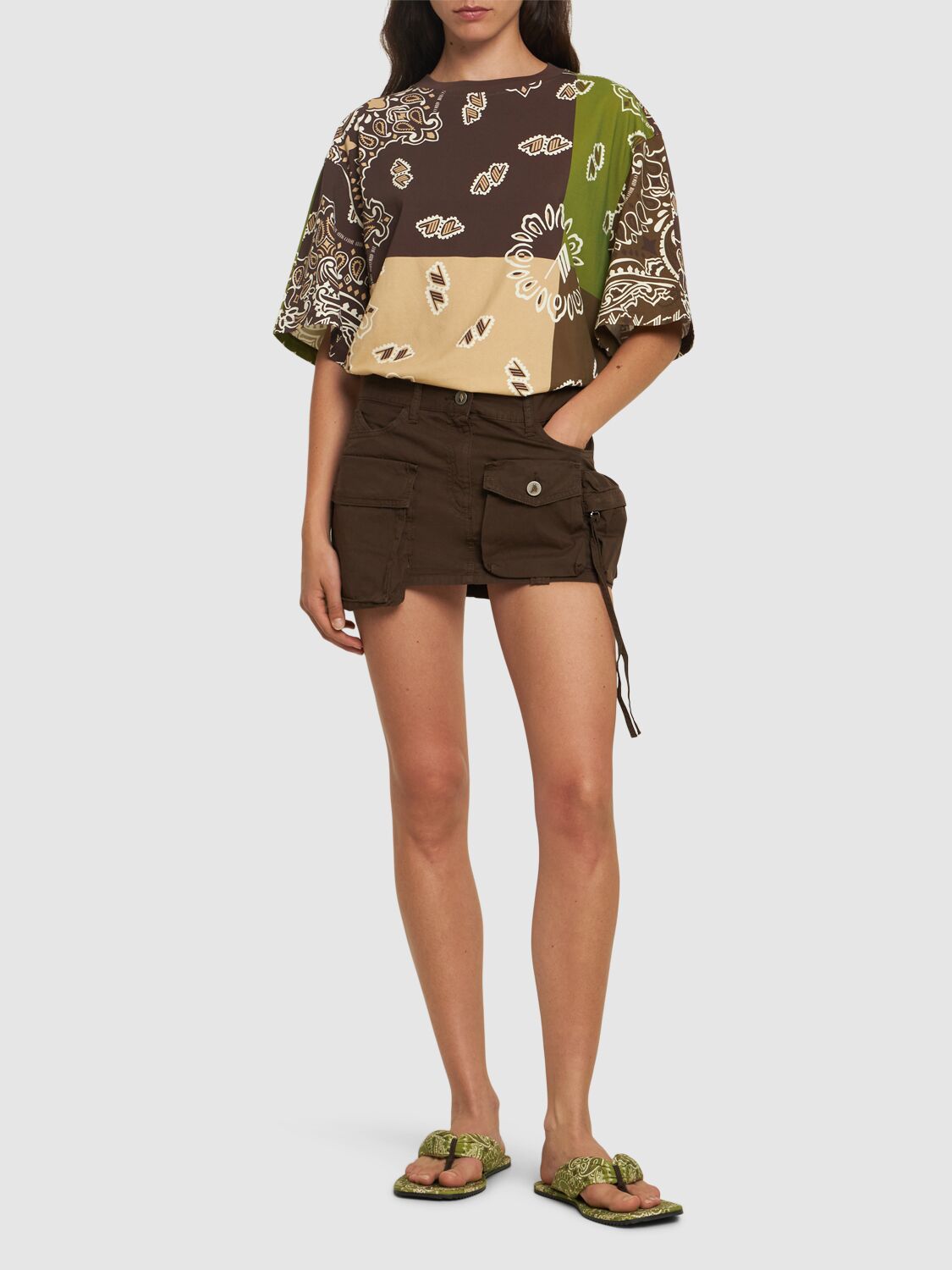 Shop Attico Canvas Cargo Mini Skirt In Downtown Brown