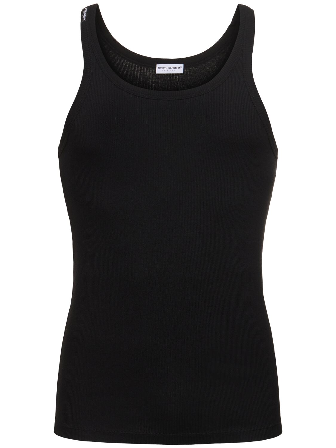 Dolce & Gabbana Ribbed Cotton Jersey Tank Top In 黑色