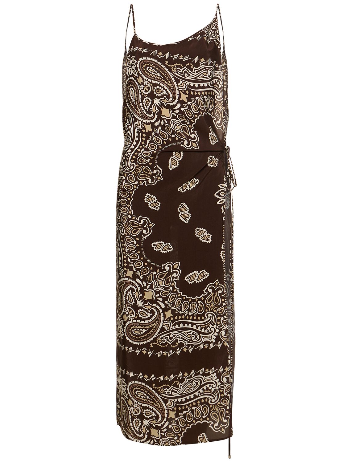 Shop Attico Printed Viscose Twill Midi Dress In Downtown Brown