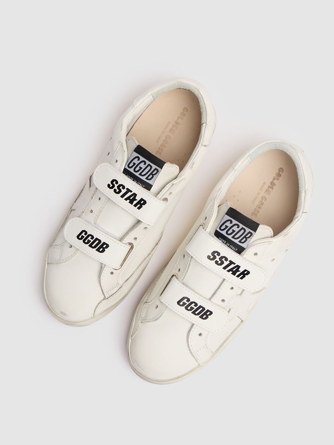 Golden Goose Old School Leather Strap Sneakers In White
