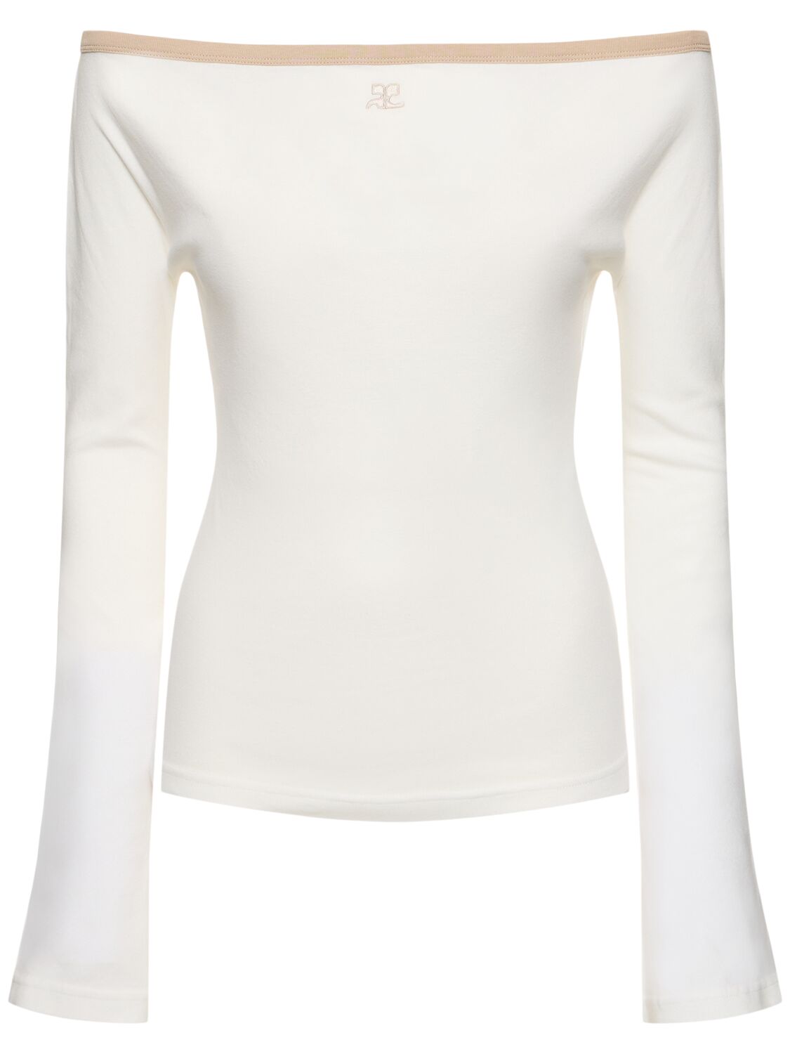 Courrèges Contrast Boatneck Cotton Top In White