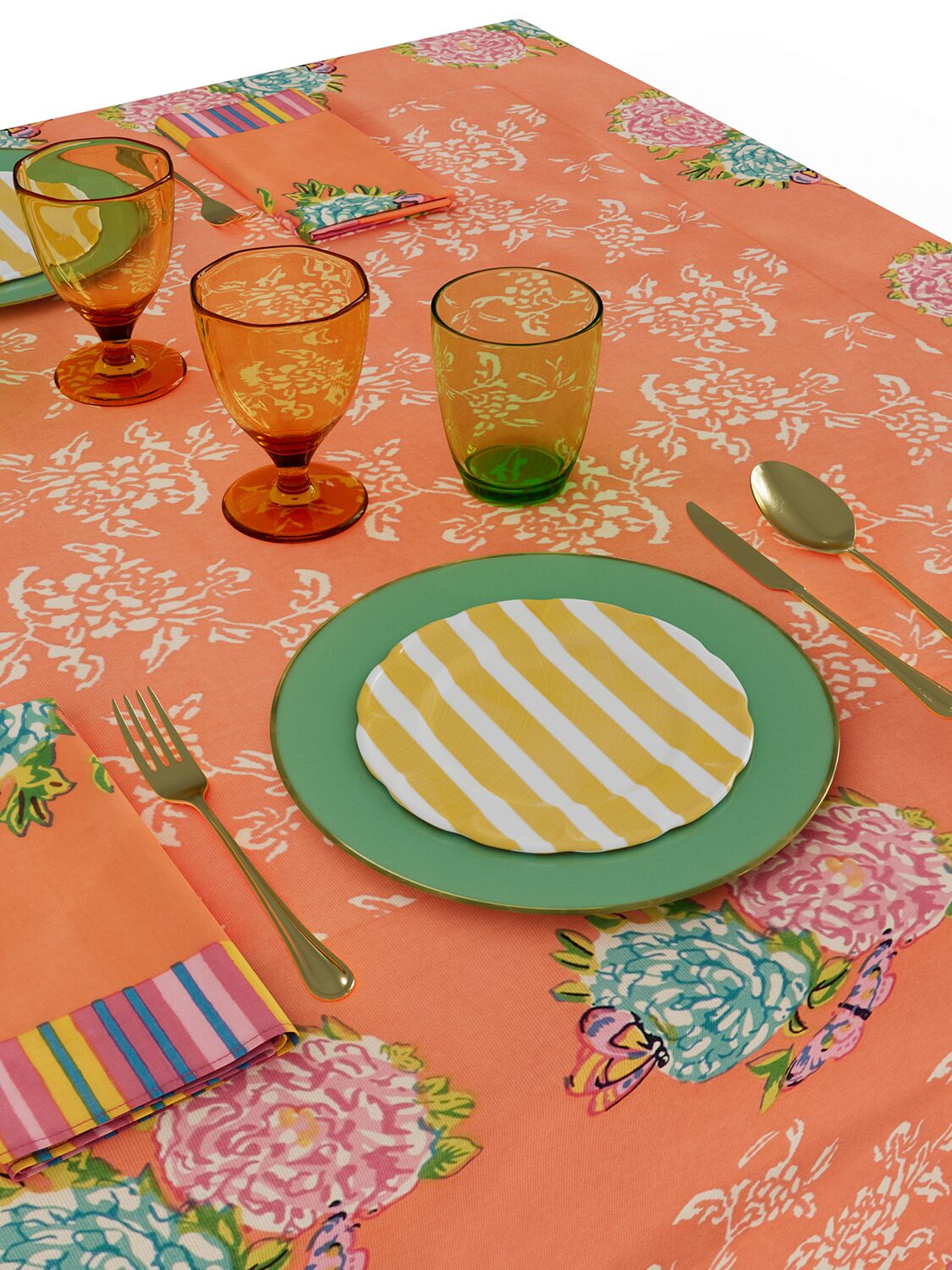 Lisa Corti Kandem Queen Peach Set Of 4 Napkins In Orange