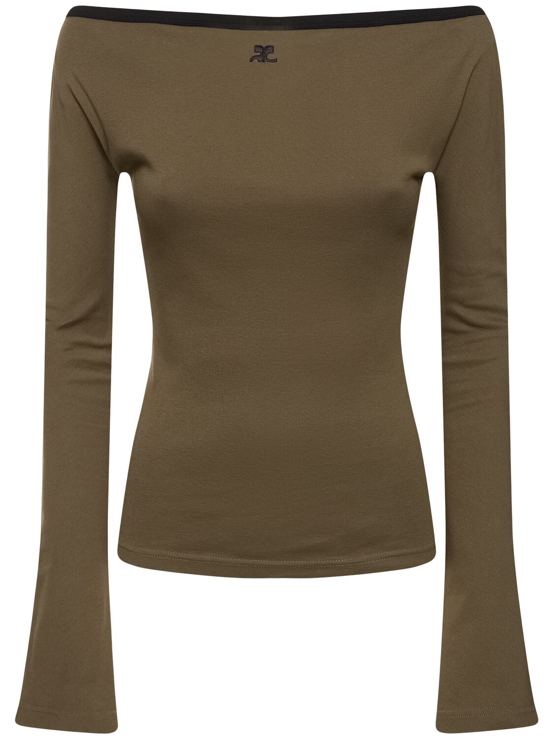 Courrèges Contrast Boatneck Cotton Top In Green