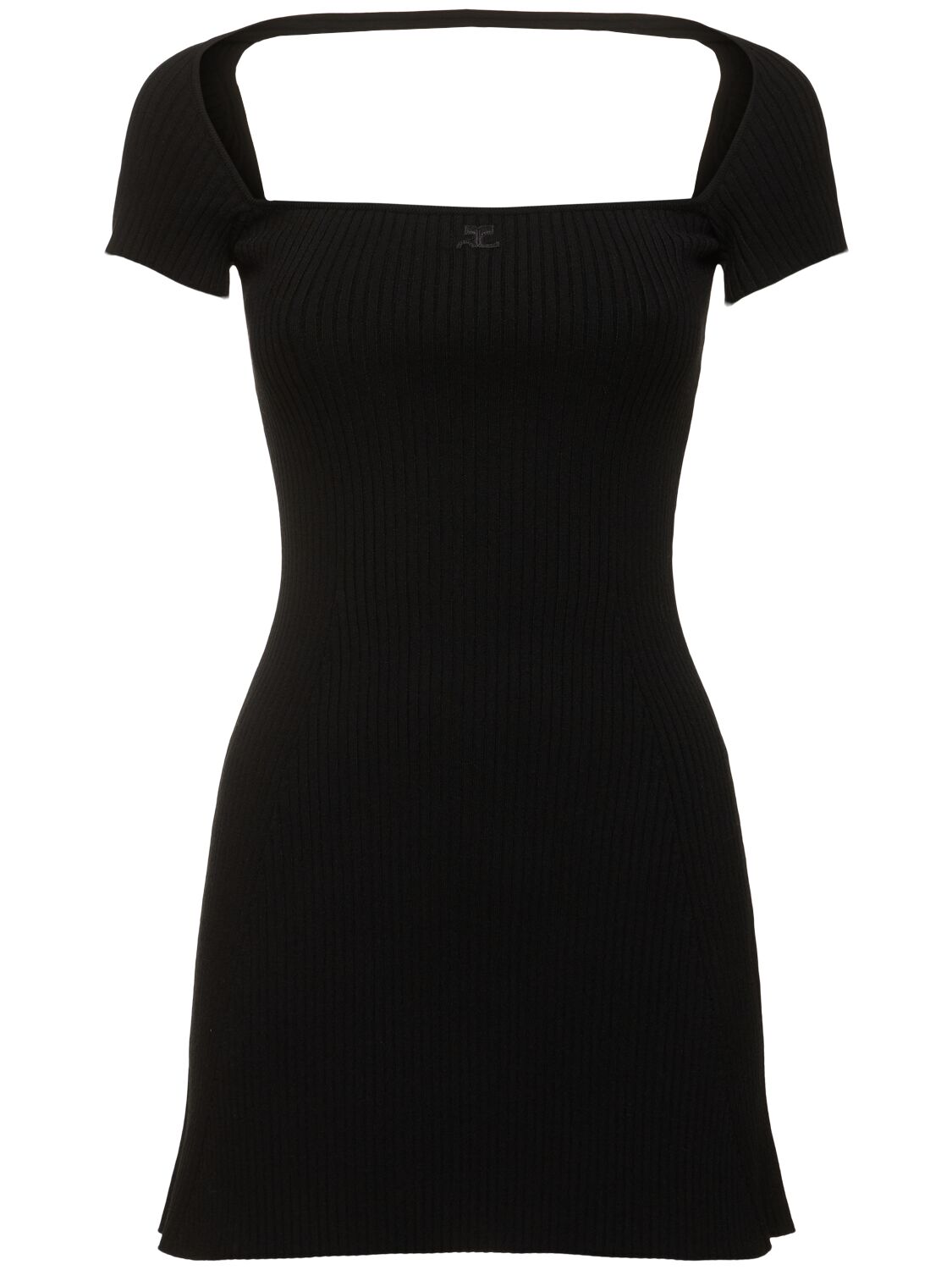 Courrèges Hyperbole Rib Knit Viscose Mini Dress In Black
