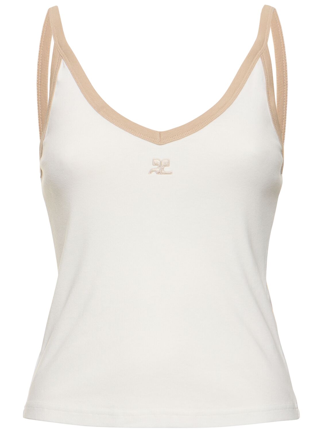 Courrèges Contrast V-neck Cotton Tank Top In White