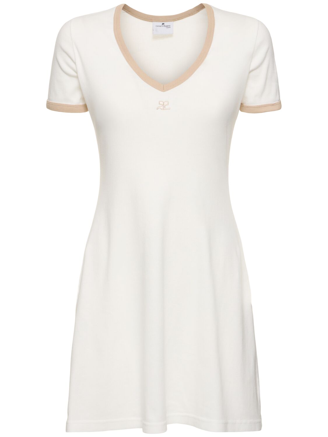 Courrèges Contrast V-neck Cotton Mini Dress In White