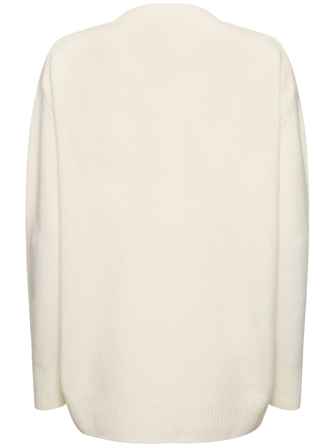 Shop Moncler Beaded Logo Cashmere Blend Sweater In White