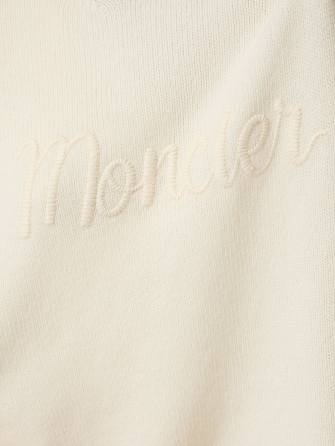 Shop Moncler Beaded Logo Cashmere Blend Sweater In White