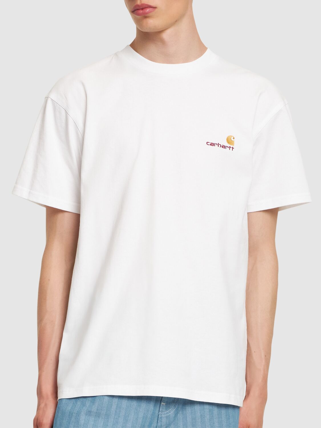 Carhartt Wip Mens White American Script Logo-embroidered Cotton-jersey T-shirt In White