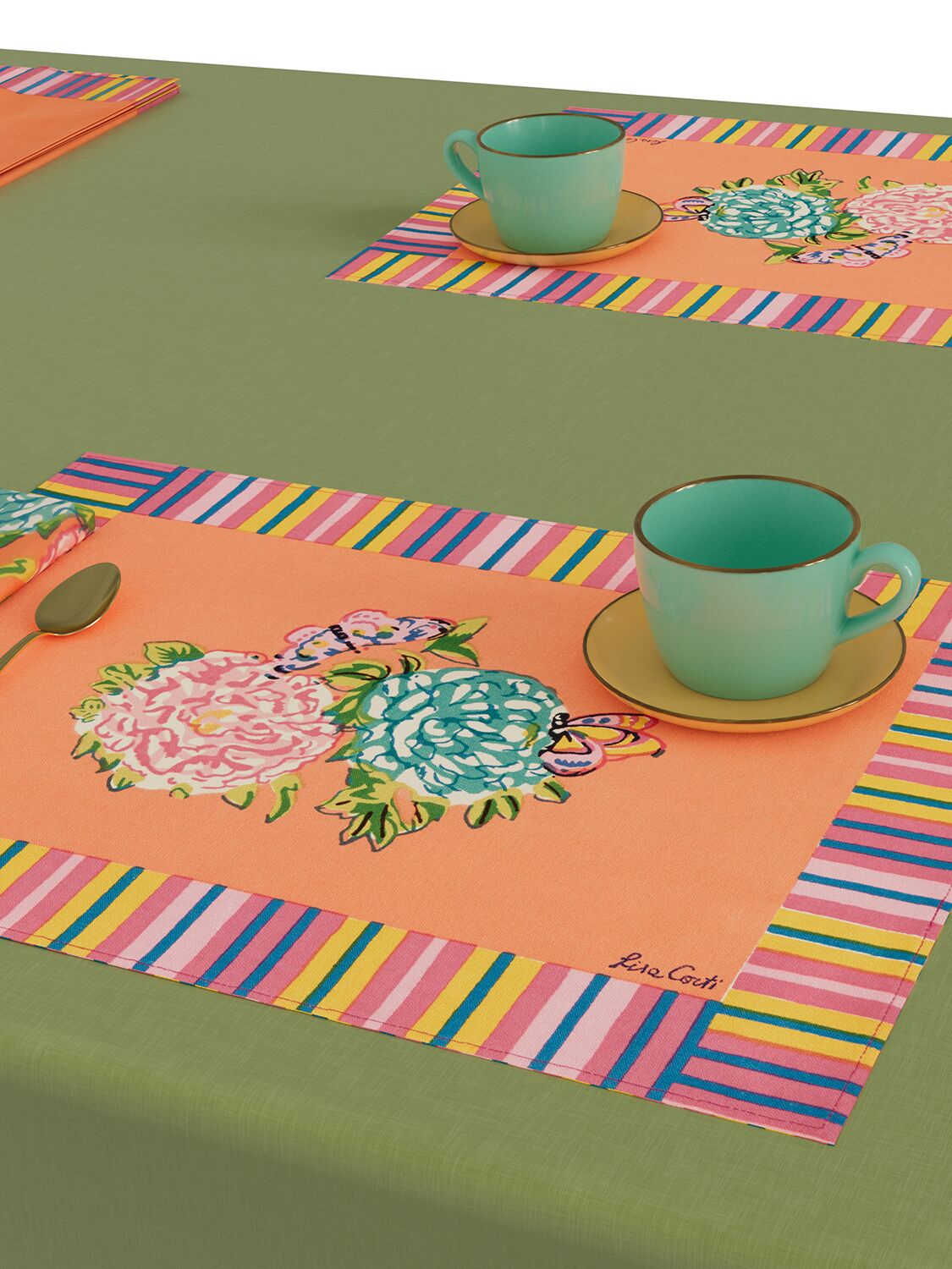 Lisa Corti Kandem Queen Peach Set Of 2 Placemats In Orange