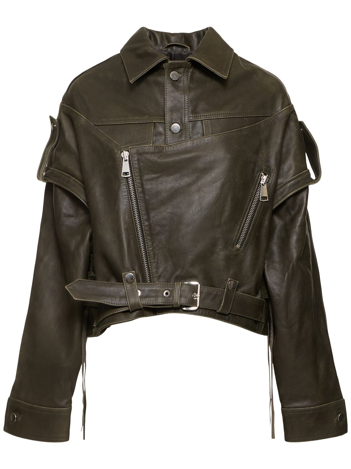 Manokhi Vintage Oversize Leather Jacket In Khaki