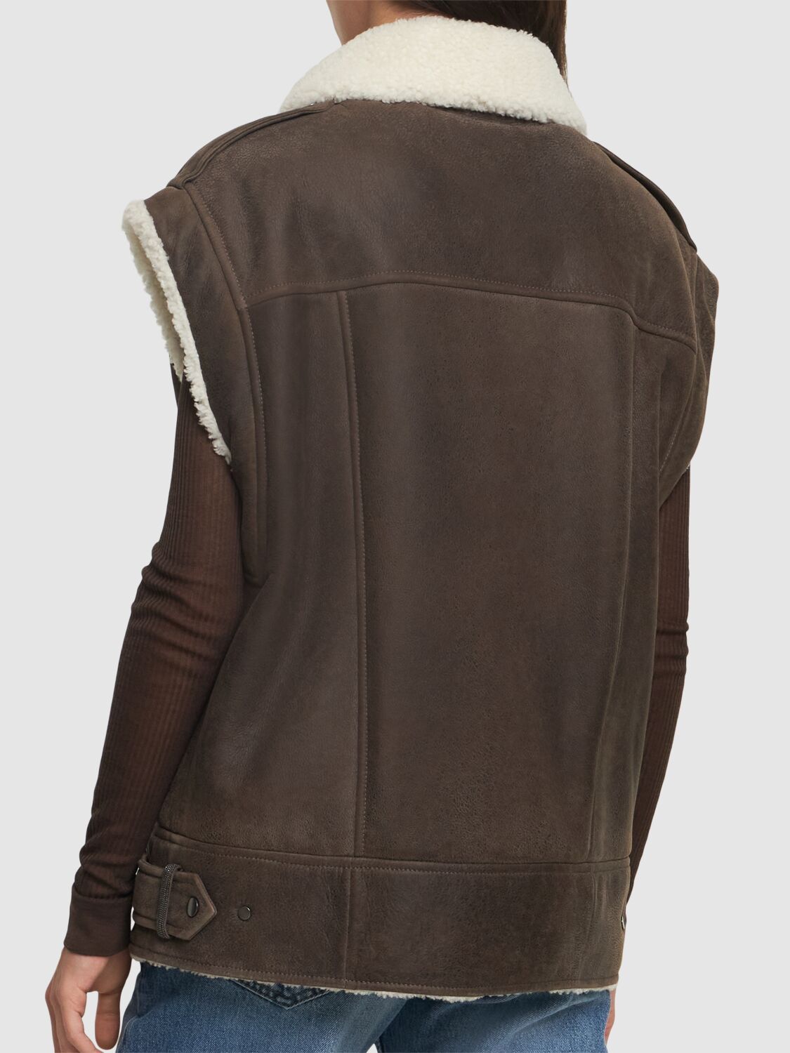 Shop Brunello Cucinelli Suede Shearling Vest In Brown,white