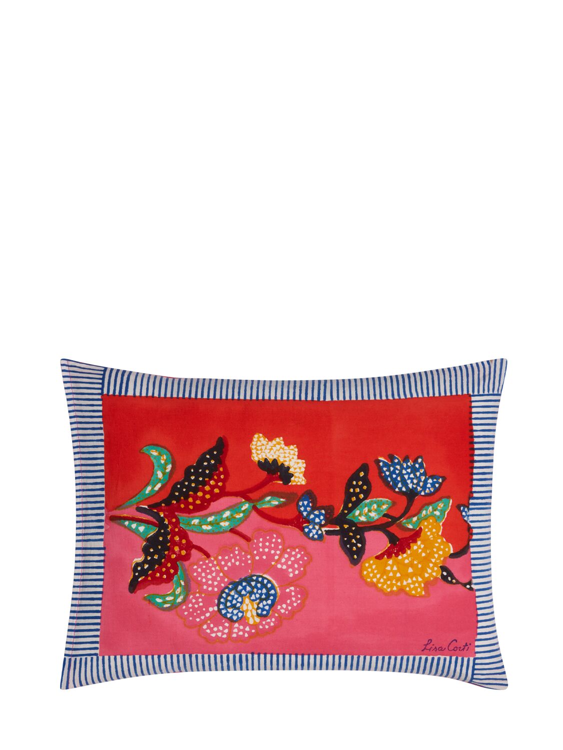 Lisa Corti Indonesian Red Rose Baby Cushion In Pink/red