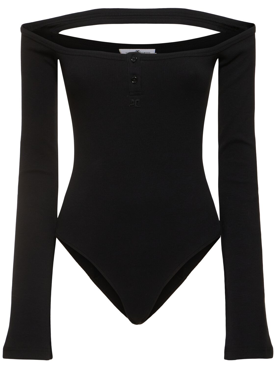 Courrèges Hyperbole 90s Ribbed Cotton Bodysuit In Black