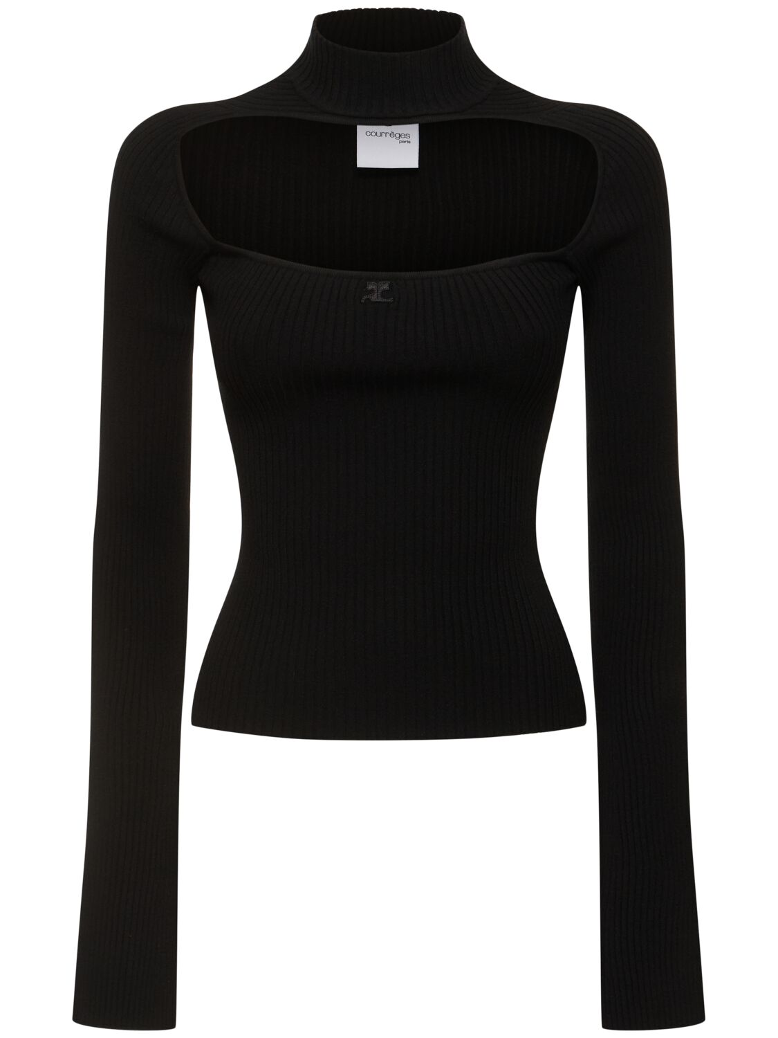 Courrèges Hyperbole Rib Knit Viscose Sweater In Black