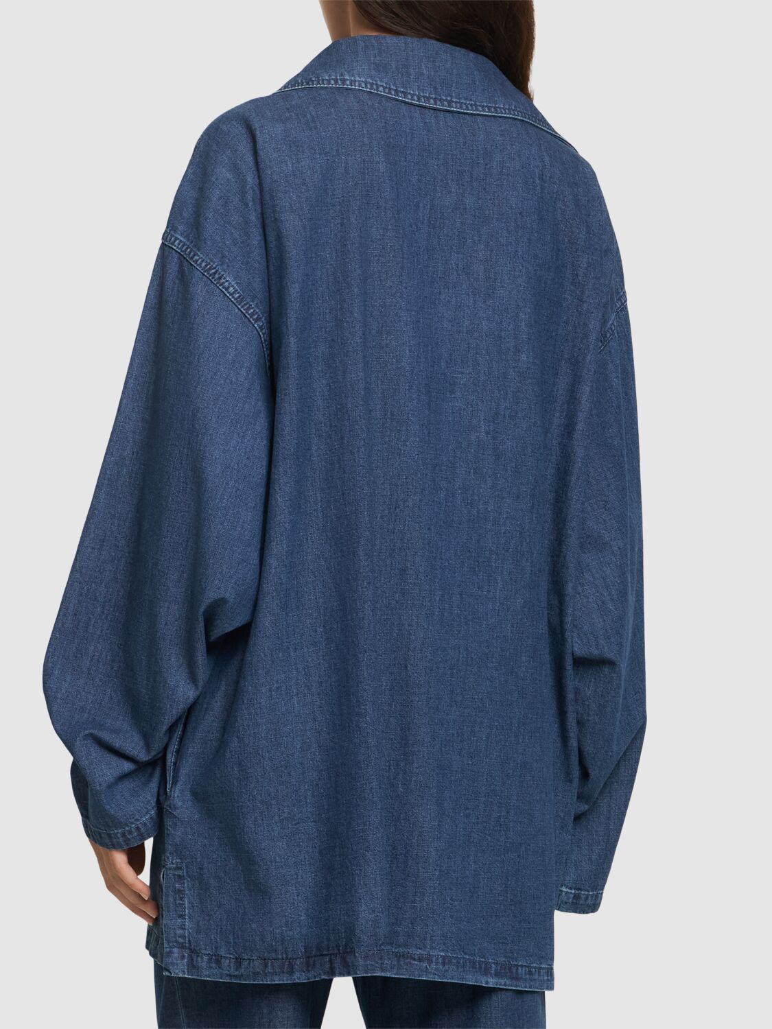 Valentino Vgold Logo Plaque Cut-out Denim Top In Blue