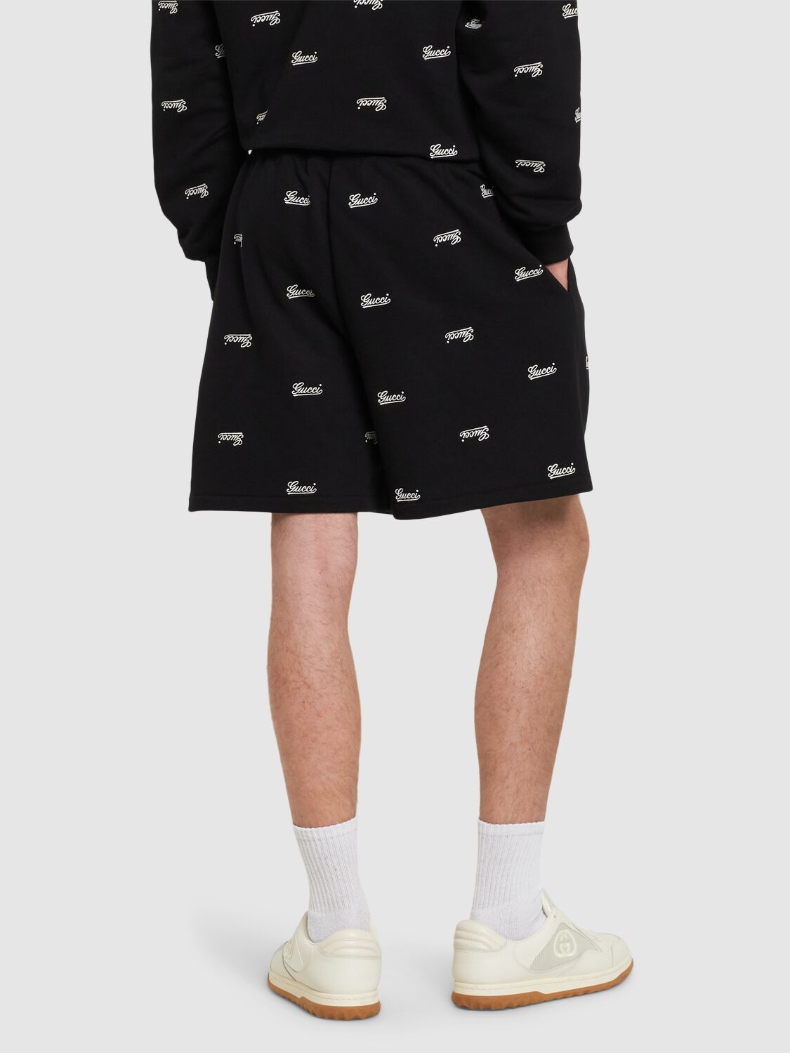 Shop Gucci Logo Cotton Jersey Shorts In Black