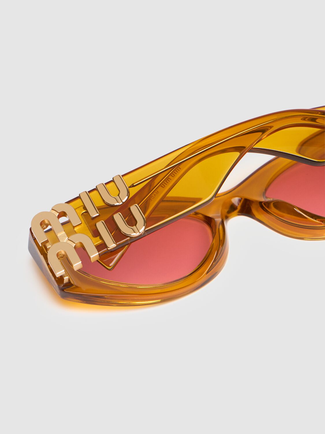 Shop Miu Miu Round Acetate Sunglasses In Yellow,pink