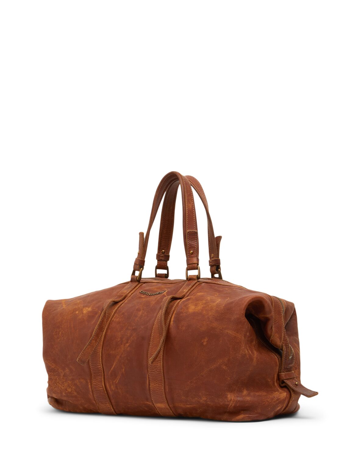 Shop Dsquared2 Washed Leather Duffle Bag In Tan