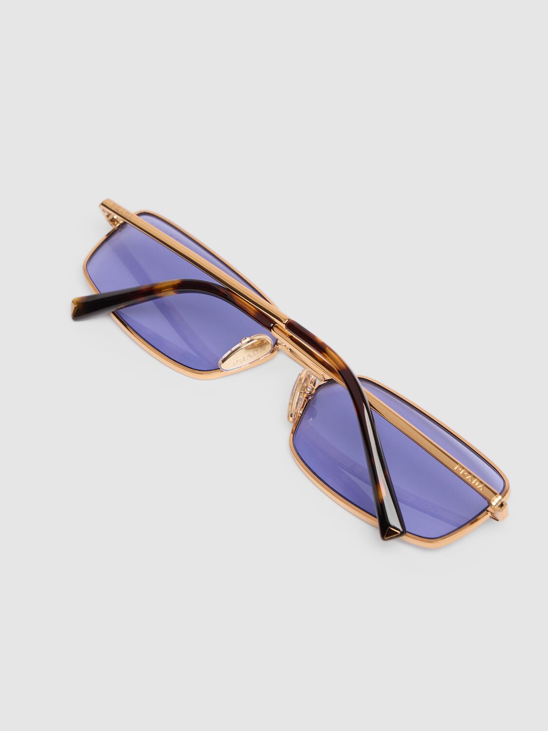 Shop Prada Square Metal Sunglasses In Gold,purple