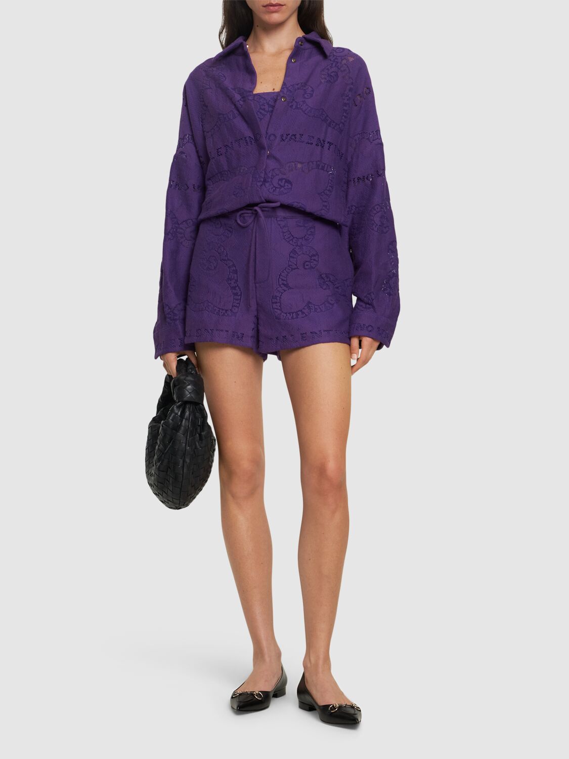 Valentino Embroidered-logo Long-sleeve Dress In Purple