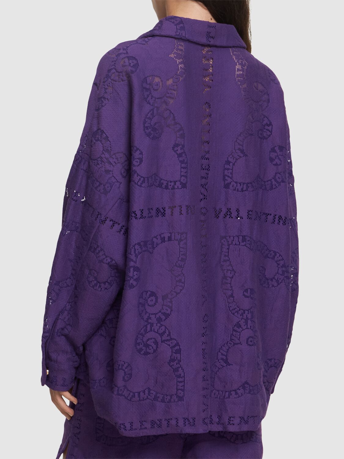 Valentino Embroidered-logo Long-sleeve Dress In Purple