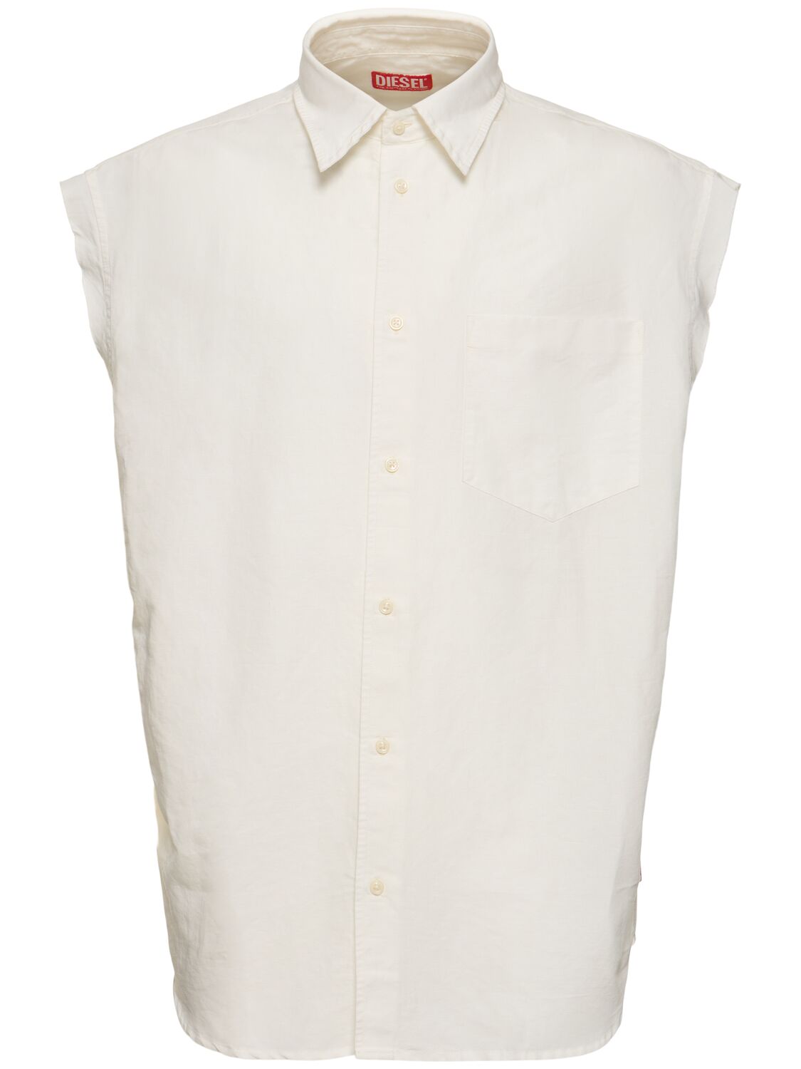 Diesel S-simens Sleeveless Cotton & Linen Shirt In White