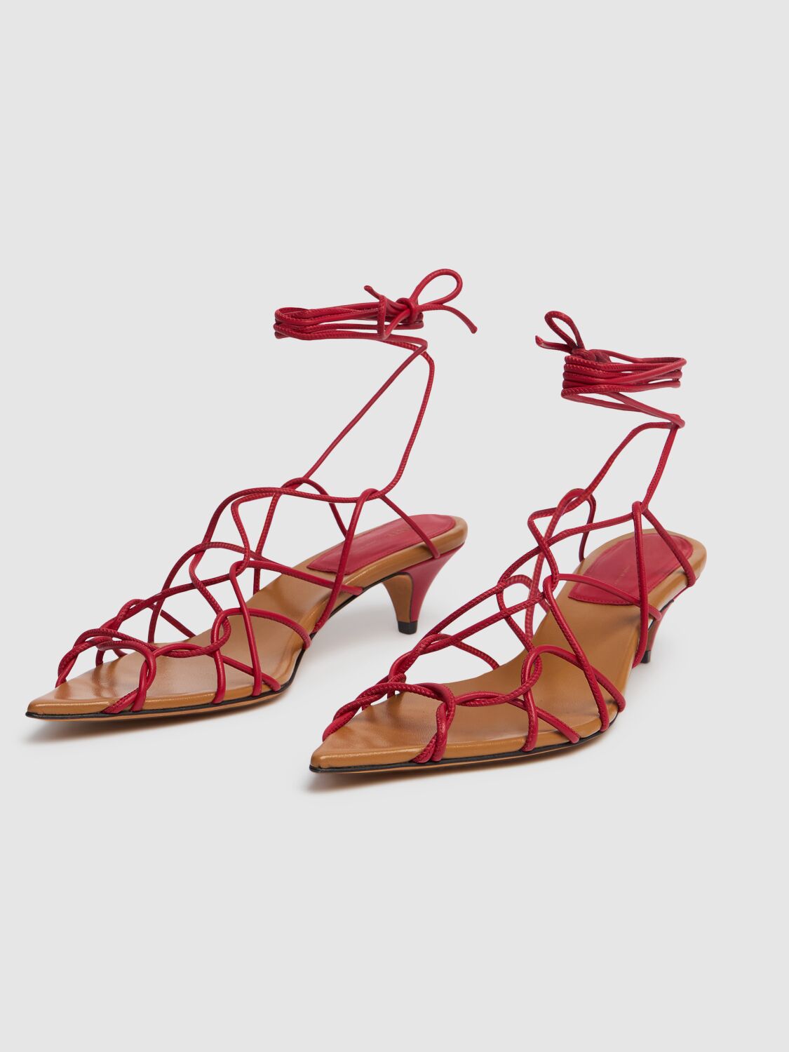 Shop Khaite 45mm Arden Strappy Sandals In Red