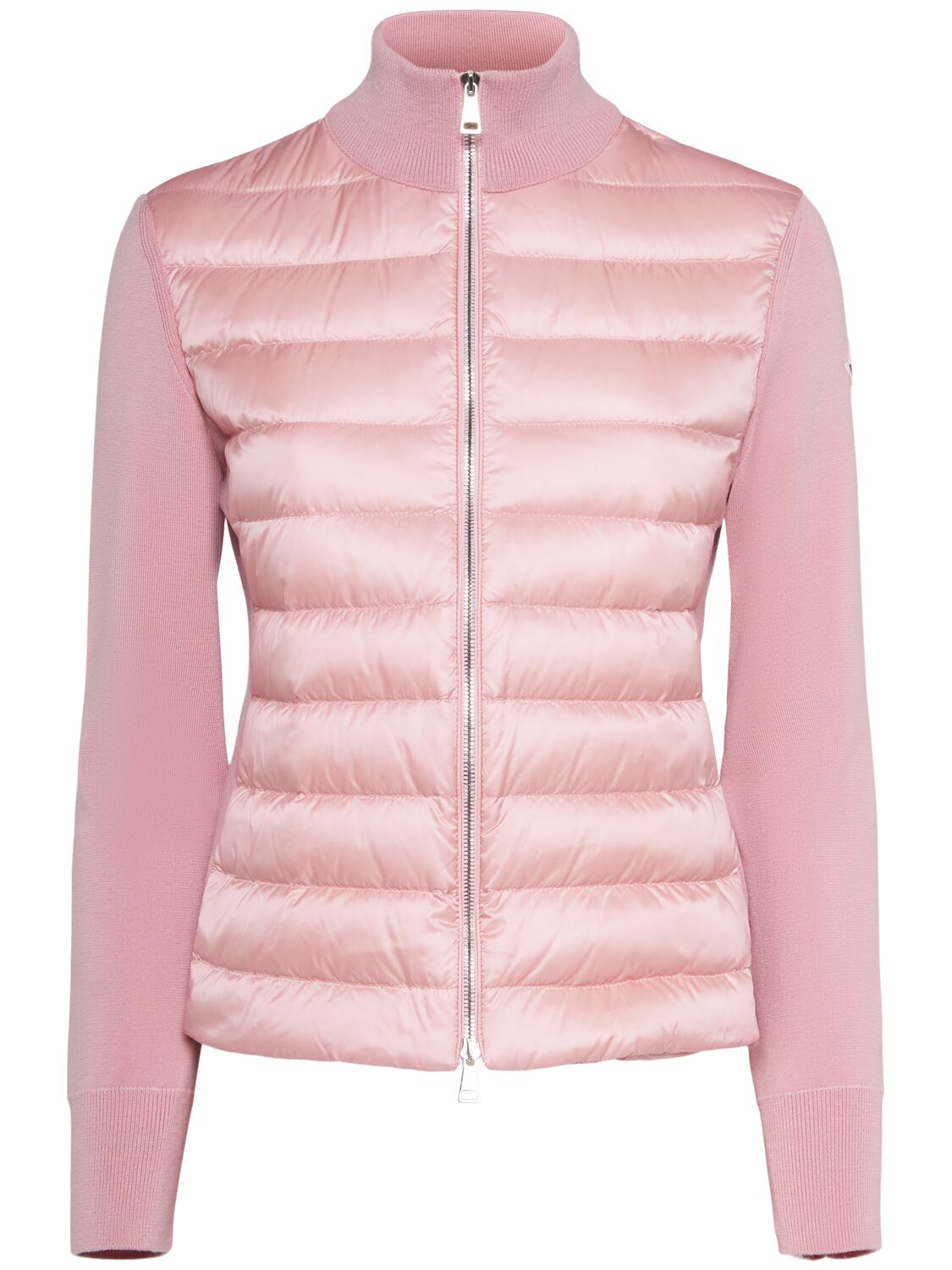 Moncler Padded Wool Blend Down Cardigan In Pink