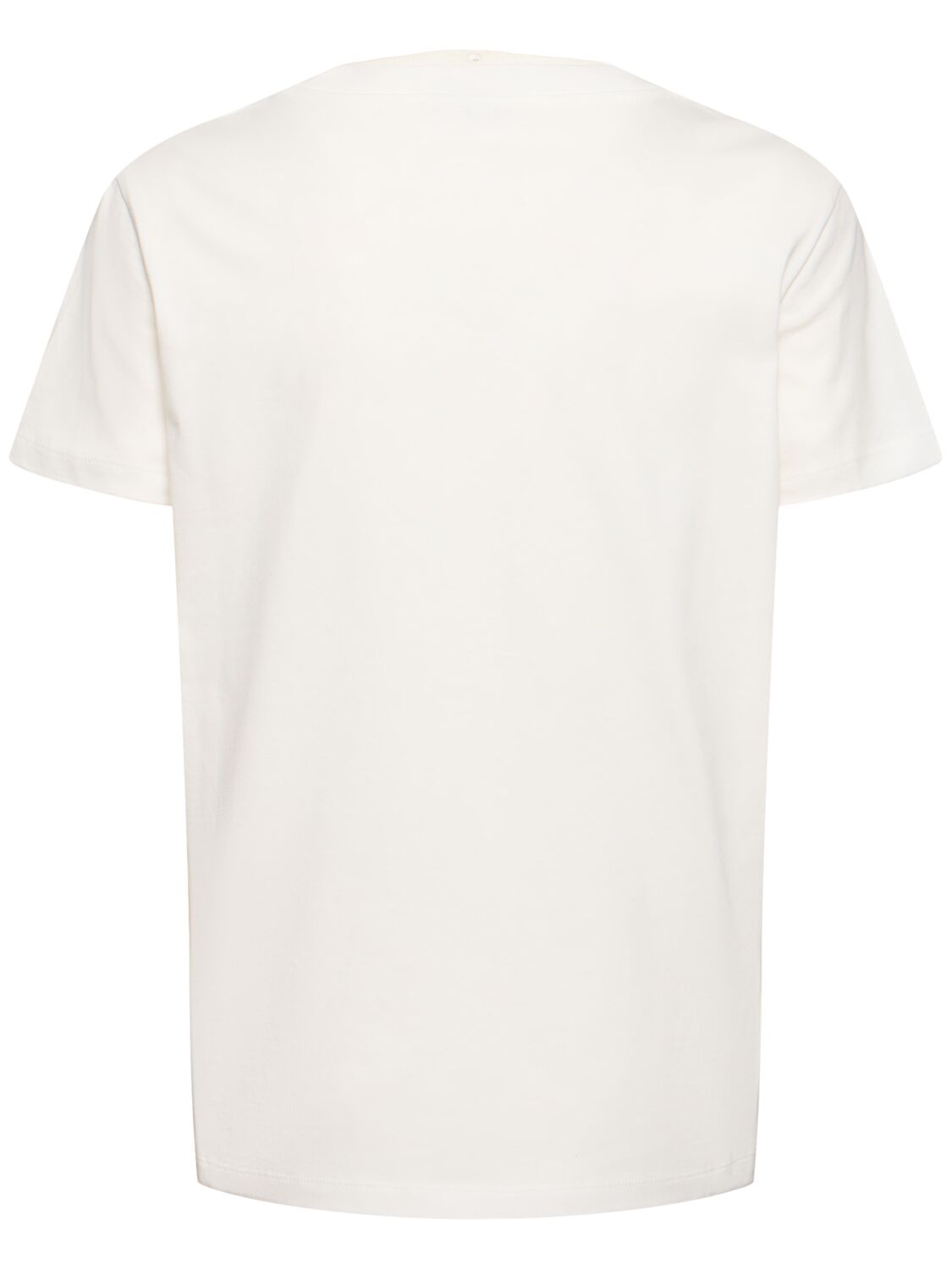 Shop Moncler Embroidered Logo Cotton T-shirt In Off White