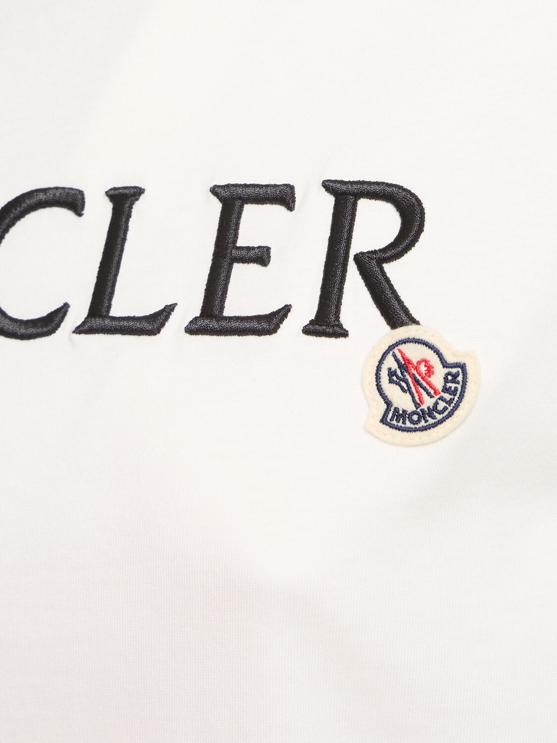 Shop Moncler Embroidered Logo Cotton T-shirt In Off White