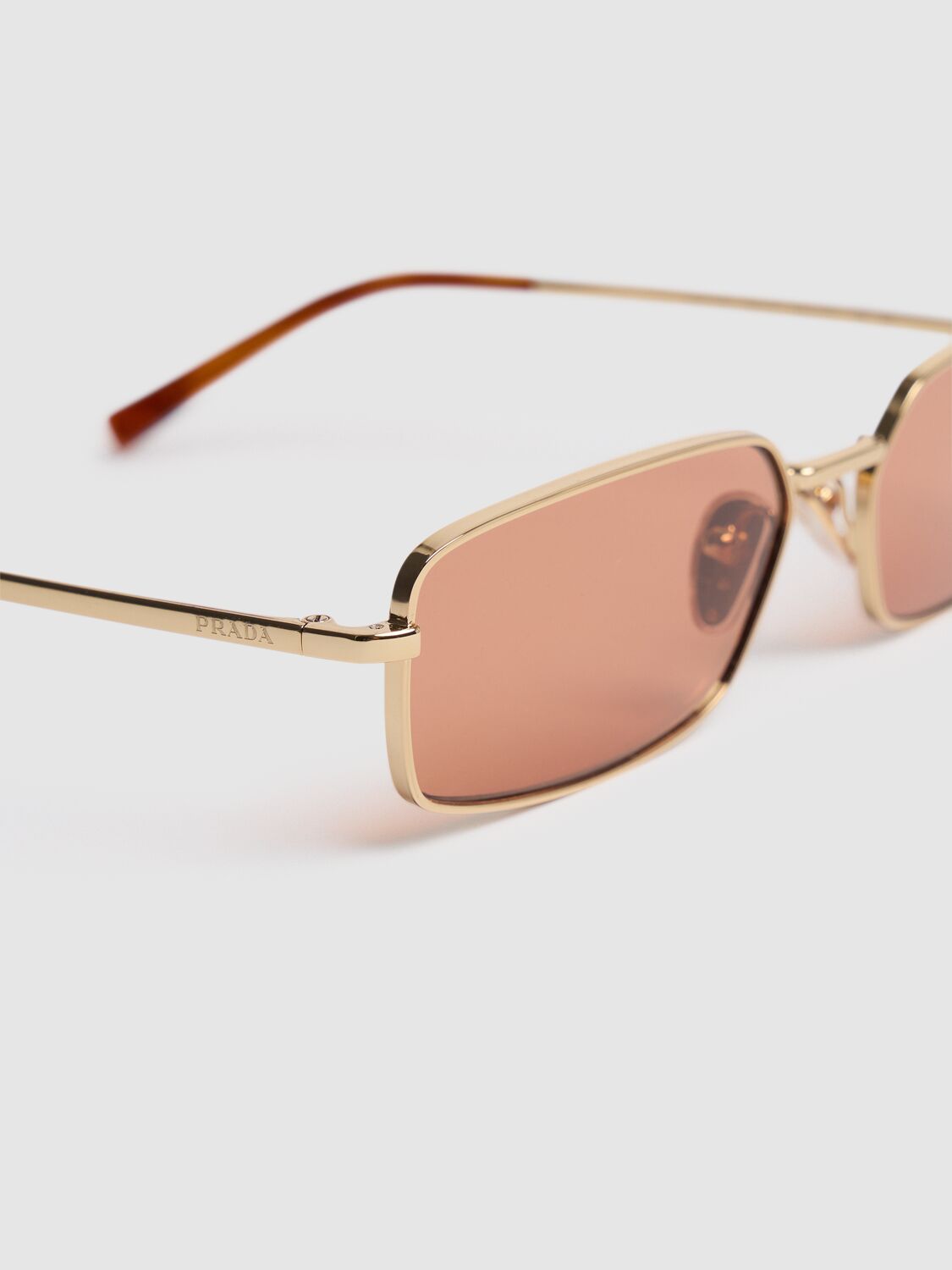 Shop Prada Square Metal Sunglasses In Gold/orange