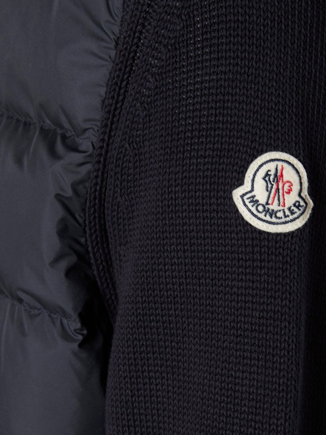 Shop Moncler Padded Tech & Cotton Cardigan Jacket In Navy