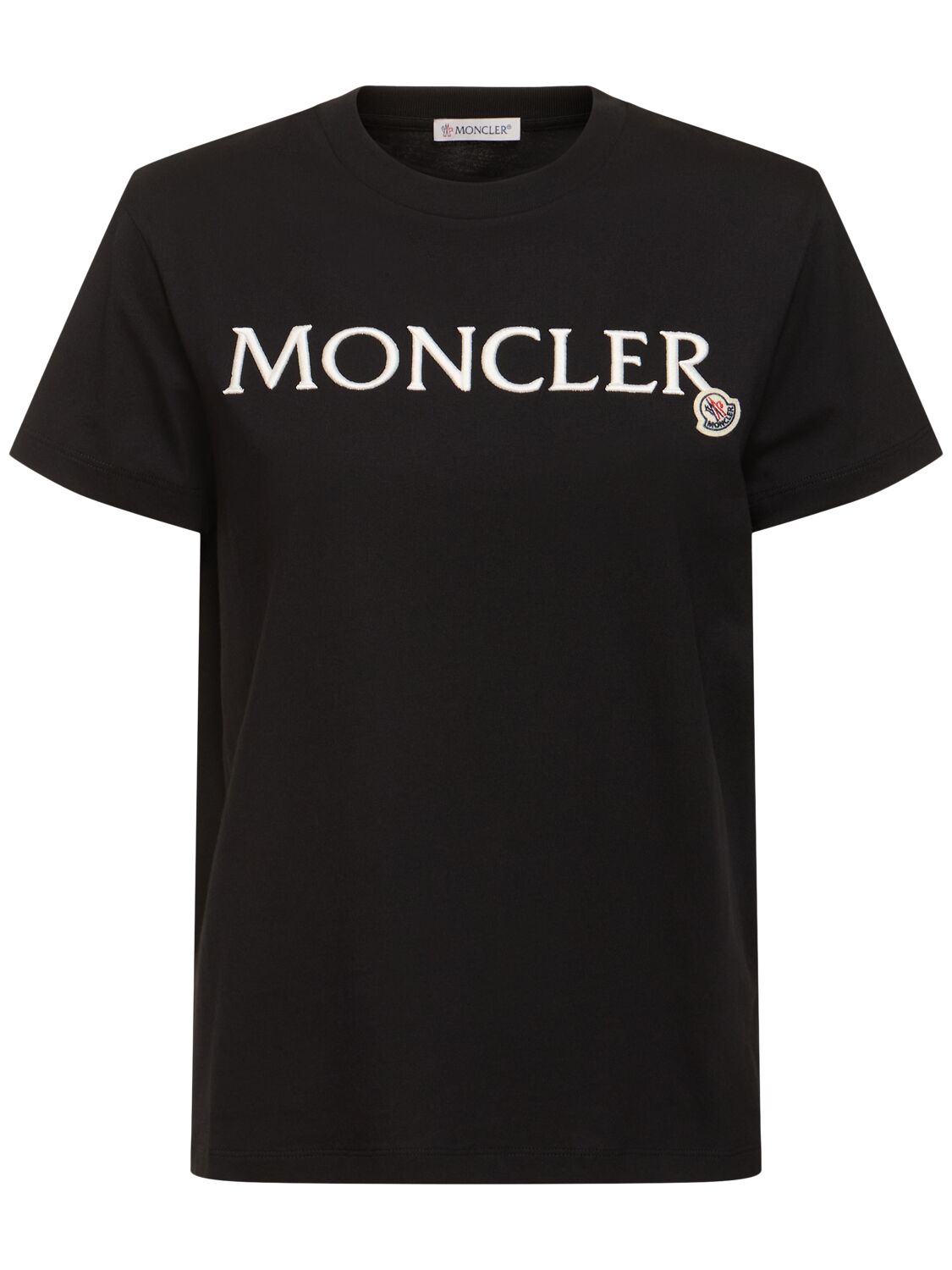 Shop Moncler Embroidered Logo Cotton T-shirt In Black