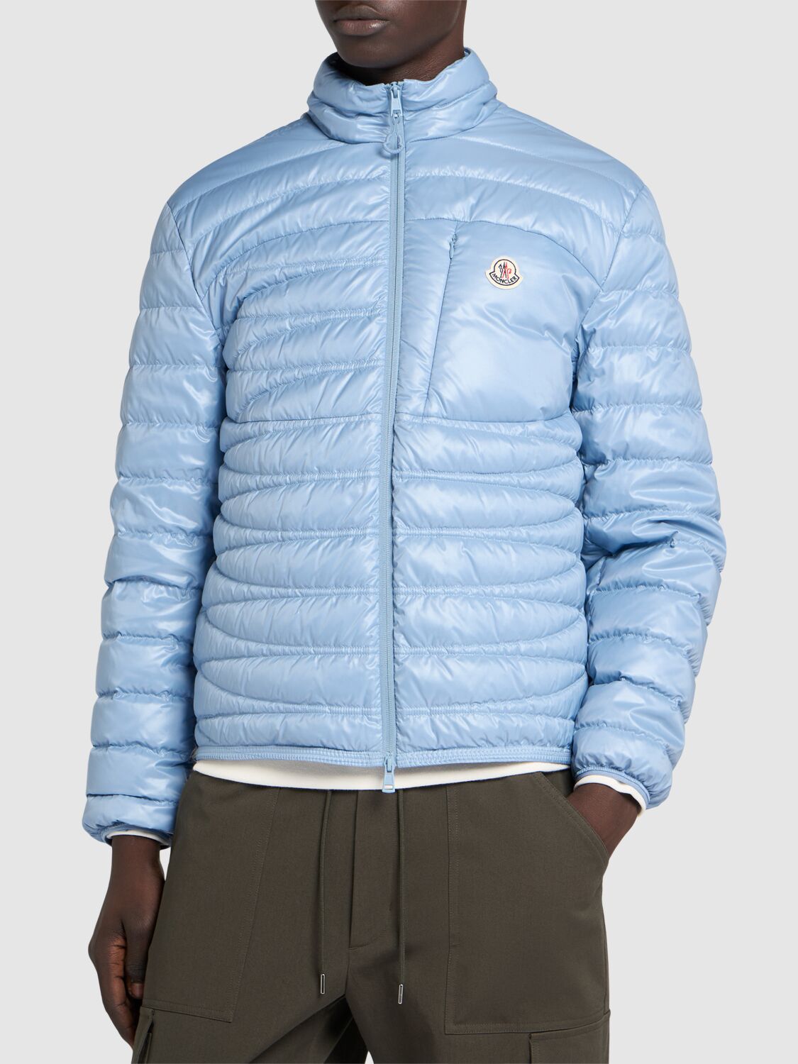 Shop Moncler Leveche Nylon Down Jacket In Light Blue