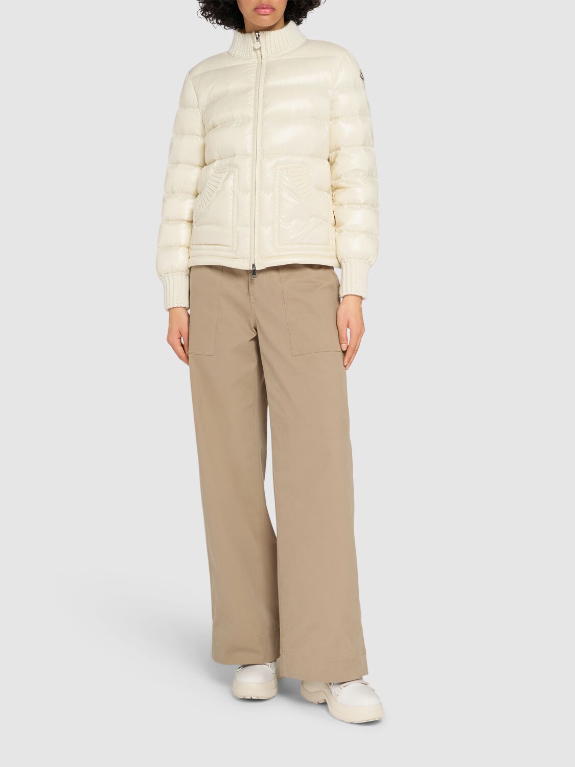 Shop Moncler Arcelot Nylon Laqué Down Jacket In Beige