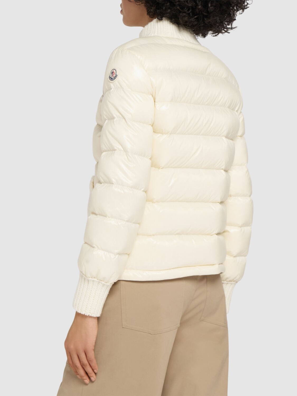 Shop Moncler Arcelot Nylon Laqué Down Jacket In Beige